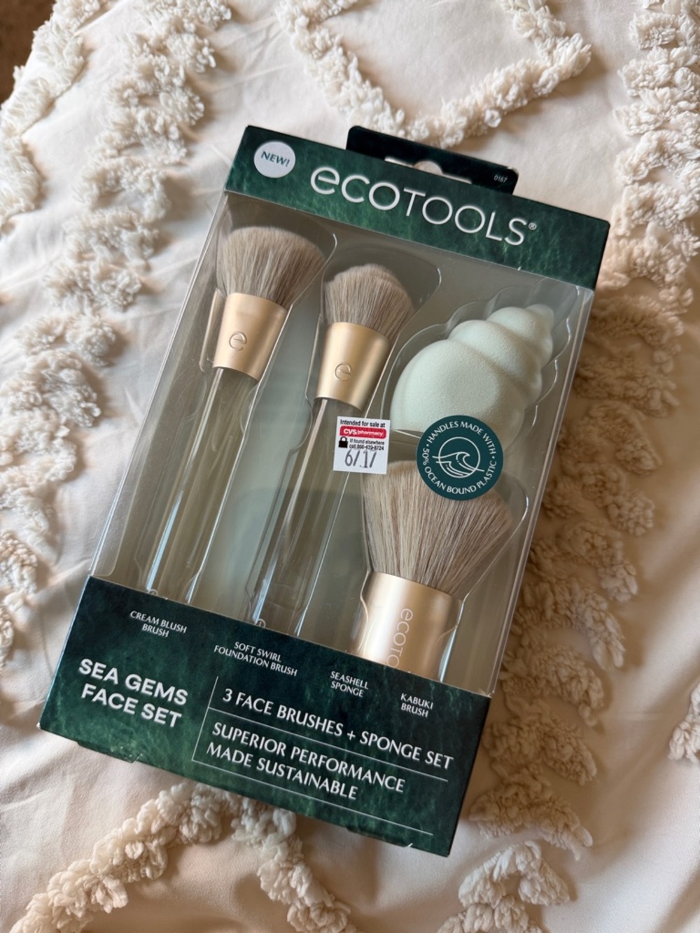 ecotools Sea Gems Face Brush & Sponge Set - Mint & Gold